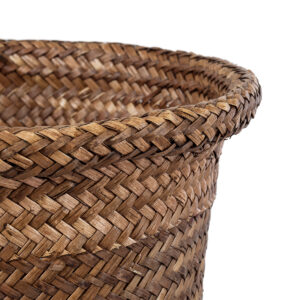 GloboStar® Artificial Garden SKIATHOS 20345 Διακοσμητικό Ψάθινο Καλάθι – Κασπώ Γλάστρα – Flower Pot Καφέ Φ24cm x Υ24cm