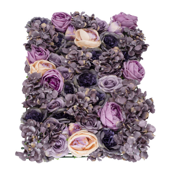 GloboStar® Artificial Garden ROSES STORY 20352 Τεχνητό Διακοσμητικό Πάνελ Λουλουδιών – Κάθετος Κήπος σύνθεση Μωβ & Ροζ Τριαντάφυλλα Μ40 x Π60 x Υ8cm