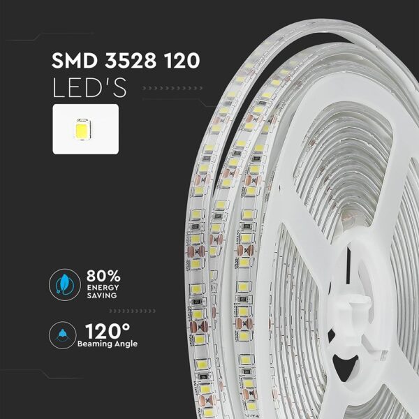 LED Ταινία 7.2W V-TAC Dimmable 600lm/m Αδιάβροχη IP65 Φυσικό Λευκό 4000K 5 Μέτρα – 212044