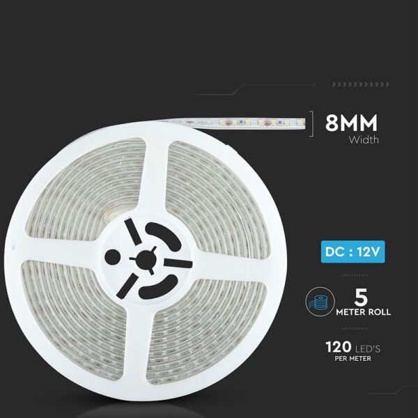 LED Ταινία 7.2W V-TAC Dimmable 600lm/m Αδιάβροχη IP65 Φυσικό Λευκό 4000K 5 Μέτρα – 212044