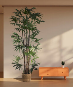 GloboStar® Artificial Garden BROADLEAF LADY PALM TREE 20384 Τεχνητό Διακοσμητικό Φυτό Πλατύφυλλος Φοίνικας Μπαμπού Υ300cm