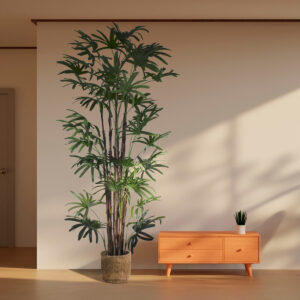 GloboStar® Artificial Garden BROADLEAF LADY PALM TREE 20384 Τεχνητό Διακοσμητικό Φυτό Πλατύφυλλος Φοίνικας Μπαμπού Υ300cm