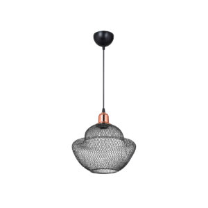GloboStar® WIRE 203-0004 Μοντέρνο Κρεμαστό Φωτιστικό Πλέγμα Μονόφωτο 1 x E27 IP20 Μαύρο Συρμάτινο Πλέγμα – Μ29 x Π29 x Υ90cm