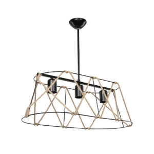 GloboStar® GATSBY 203-0006 Vintage Κρεμαστό Φωτιστικό Σχοινί Τρίφωτο 3 x E27 IP20 Μαύρο με Μπεζ Σχοινί – Μ60 x Π25 x Υ90cm