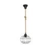 GloboStar® TALAH 203-0008 Vintage Κρεμαστό Φωτιστικό Σχοινί Μονόφωτο 1 x E27 IP20 Μαύρο Μέταλλο με Μπεζ Σχοινί – Μ14 x Π14 x Υ61.5cm