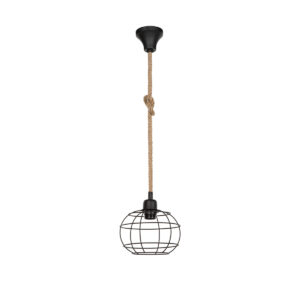 GloboStar® TALAH 203-0008 Vintage Κρεμαστό Φωτιστικό Σχοινί Μονόφωτο 1 x E27 IP20 Μαύρο Μέταλλο με Μπεζ Σχοινί – Μ14 x Π14 x Υ61.5cm