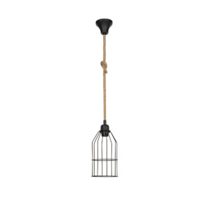GloboStar® TALAH 203-0009 Vintage Κρεμαστό Φωτιστικό Σχοινί Μονόφωτο 1 x E27 IP20 Μαύρο Μέταλλο με Μπεζ Σχοινί – Μ14 x Π14 x Υ90cm