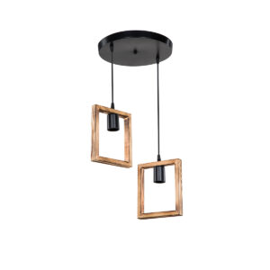 GloboStar® EDISON 203-0021 Vintage Κρεμαστό Φωτιστικό Ανάρτηση Δίφωτο 2 x E27 IP20 Μπεζ Ξύλο – Μ43 x Π43x Υ83cm
