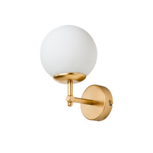 GloboStar® DALPH 203-0029 Vintage Επιτοίχιο Φωτιστικό Απλίκα Μπάλα Μονόφωτο 1 x E27 IP20 Χρυσό Μέταλλο με Γαλακτερή Γυάλινη Μπάλα – M15 x Π18 x Υ24.5cm