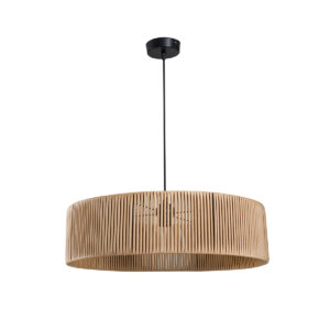 GloboStar® KYCLOS 203-0044 Boho Κρεμαστό Φωτιστικό Καπέλο Μονόφωτο 1 x E27 IP20 Μπέζ Rattan – M55 x Π55 x Υ90cm