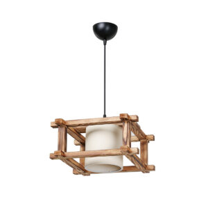 GloboStar® CUP 203-0053 Vintage Κρεμαστό Φωτιστικό Ανάρτηση Μονόφωνο 1 x E27 IP20 Καρυδί Ξύλο Με Λευκό Καπέλο- Μ32 x Π32 x Υ57cm