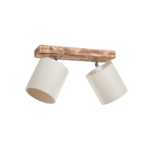 GloboStar® CUP 203-0056 Vintage Φωτιστικό Οροφής Ράγα Δίφωτο 2 x E27 IP20 Καρυδί Ξύλο με Λευκό Ύφασμα – Μ37 x Π15 x Υ24cm