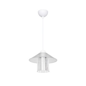 GloboStar® Promo 203-0088 Μοντέρνο Κρεμαστό Φωτιστικό Καμπάνα Μονόφωτο 1 x E27 IP20 Λευκό Πλαστικό – Μ25.5 x Π25.5 x Υ90cm