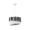 GloboStar® SONIA 203-0116 Μοντέρνο Κρεμαστό Φωτιστικό Καπέλο Μονόφωτο 1 x E27 IP20 Σκούρο Γκρι & Λευκό Ύφασμα με Ασημί Λεπτομέρεια – Μ30 x Π30 x Υ90 cm