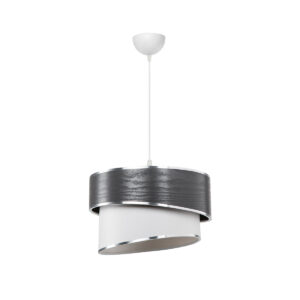 GloboStar® SONIA 203-0116 Μοντέρνο Κρεμαστό Φωτιστικό Καπέλο Μονόφωτο 1 x E27 IP20 Σκούρο Γκρι & Λευκό Ύφασμα με Ασημί Λεπτομέρεια – Μ30 x Π30 x Υ90 cm