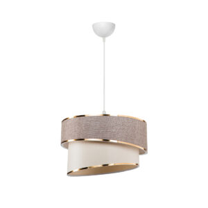 GloboStar® SONIA 203-0121 Μοντέρνο Κρεμαστό Φωτιστικό Καπέλο Μονόφωτο 1 x E27 IP20 Σκούρο Μπεζ & Μπεζ Ύφασμα με Χρυσή Λεπτομέρεια – Μ30 x Π30 x Υ90 cm