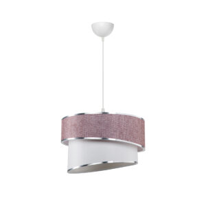 GloboStar® SONIA 203-0122 Μοντέρνο Κρεμαστό Φωτιστικό Καπέλο Μονόφωτο 1 x E27 IP20 Ροζ & Λευκό Ύφασμα με Ασημί Λεπτομέρεια – Μ30 x Π30 x Υ90 cm