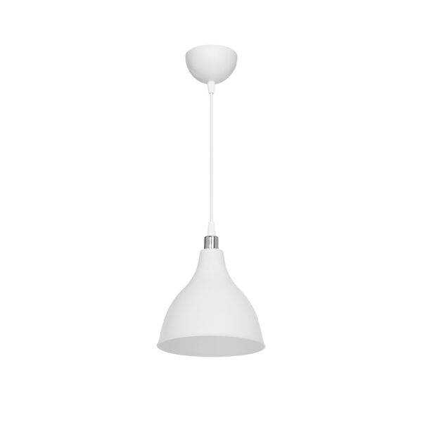 GloboStar® RADE 203-0126 Μοντέρνο Κρεμαστό Φωτιστικό Καμπάνα Μονόφωτο 1 x E27 IP20 Λευκό με Ασημί Πλαστικό – Μ17.5 x Π17.5 x Υ56cm