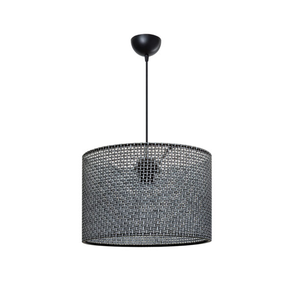 GloboStar® CLAIRIE 203-0136 Μοντέρνο Κρεμαστό Φωτιστικό Καπέλο Μονόφωτο 1 x E27 IP20 Μαύρο Ύφασμα – Μ30 x Π30 x Υ93cm