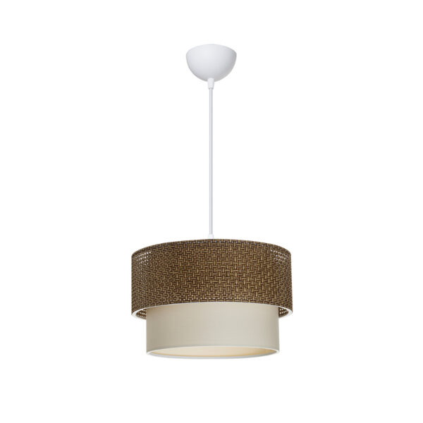 GloboStar® SISSIE 203-0138 Μοντέρνο Κρεμαστό Φωτιστικό Καπέλο Μονόφωτο 1 x E27 IP20 Καφέ & Μπεζ Ύφασμα – Μ30 x Π30 x Υ93cm