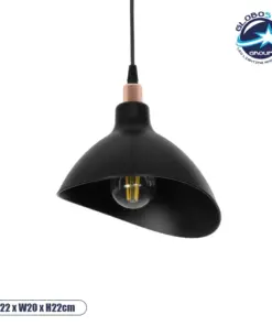 GloboStar® RIVE 203-0143 Μοντέρνο Κρεμαστό Φωτιστικό Καμπάνα Μονόφωτο 1 x E27 IP20 Μάυρο με Χρυσό Πλαστικό – Μ22 x Π22 x Υ83cm