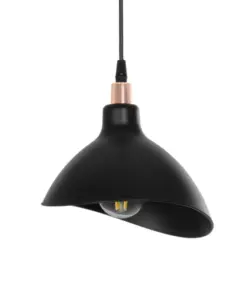 GloboStar® RIVE 203-0143 Μοντέρνο Κρεμαστό Φωτιστικό Καμπάνα Μονόφωτο 1 x E27 IP20 Μάυρο με Χρυσό Πλαστικό – Μ22 x Π22 x Υ83cm