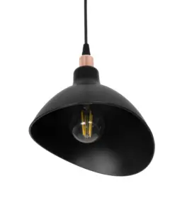 GloboStar® RIVE 203-0143 Μοντέρνο Κρεμαστό Φωτιστικό Καμπάνα Μονόφωτο 1 x E27 IP20 Μάυρο με Χρυσό Πλαστικό – Μ22 x Π22 x Υ83cm