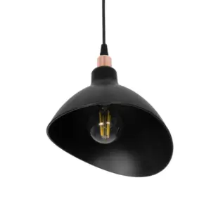 GloboStar® RIVE 203-0143 Μοντέρνο Κρεμαστό Φωτιστικό Καμπάνα Μονόφωτο 1 x E27 IP20 Μάυρο με Χρυσό Πλαστικό – Μ22 x Π22 x Υ83cm