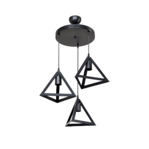GloboStar® TRIANGLE 203-0160 Μοντέρνο Κρεμαστό Φωτιστικό Καμπάνα Τρίφωτο 3 x E27 IP20 Μαύρο Πλαστικό – Μ50 x Π50 x Υ80cm