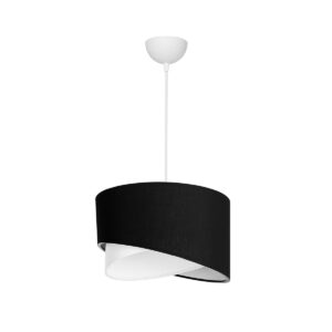 GloboStar® LILI 203-0176 Μοντέρνο Κρεμαστό Φωτιστικό Καπέλο Μονόφωτο 1 x E27 IP20 Μαύρο & Λευκό Ύφασμα – Μ38 x Π38 x Υ95cm