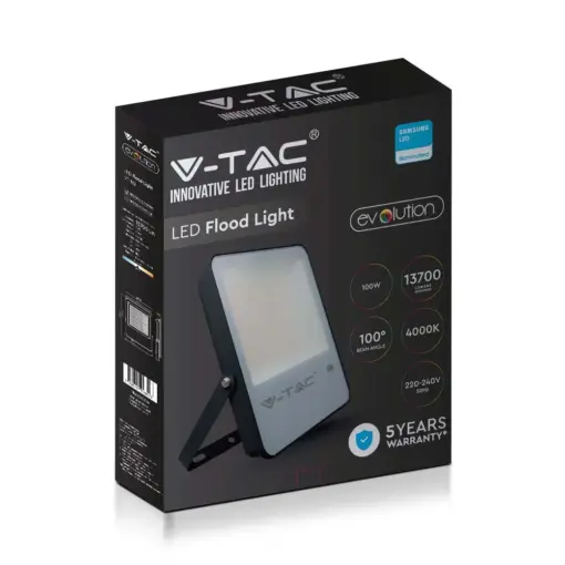 LED Προβολέας 100W V-TAC PRO Samsung Chip Μαύρος 100° 13700lm Αδιάβροχος IP65 Φυσικό 4000K – 20406