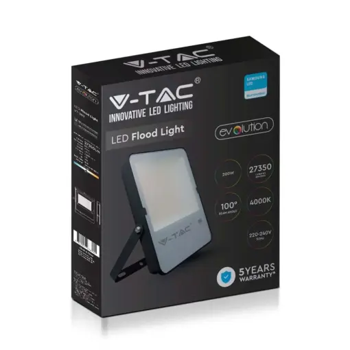 LED Προβολέας 200W V-TAC PRO Samsung Chip Μαύρος 100° 27350lm Αδιάβροχος IP65 Ψυχρό 6400K – 20411