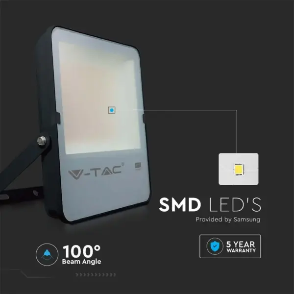 LED Προβολέας 200W V-TAC PRO Samsung Chip Μαύρος 100° 27350lm Αδιάβροχος IP65 Ψυχρό 6400K – 20411