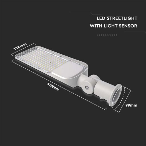LED φωτιστικό δρόμου V-TAC PRO Samsung Chip με Αισθητήρα Φωτός 30W 3000lm 4000Κ Γκρί – 20430