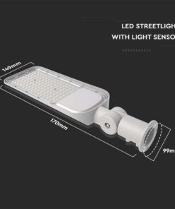 LED φωτιστικό δρόμου V-TAC PRO Samsung Chip με Αισθητήρα Φωτός 50W 5000lm 4000Κ Γκρί – 20432