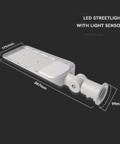 LED φωτιστικό δρόμου V-TAC PRO Samsung Chip με Αισθητήρα Φωτός 100W 11000lm 4000Κ Γκρί – 20434