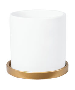 GloboStar® Artificial Garden KASOS 20444 Πήλινο Κεραμικό Κασπώ Γλάστρα – Flower Pot Λευκό με Χρυσό Φ15cm x Υ15cm