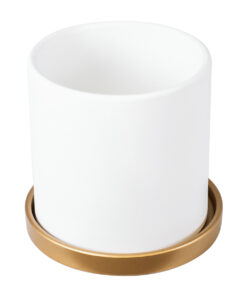 GloboStar® Artificial Garden KASOS 20444 Πήλινο Κεραμικό Κασπώ Γλάστρα – Flower Pot Λευκό με Χρυσό Φ15cm x Υ15cm