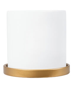 GloboStar® Artificial Garden KASOS 20444 Πήλινο Κεραμικό Κασπώ Γλάστρα – Flower Pot Λευκό με Χρυσό Φ15cm x Υ15cm