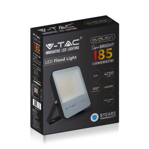 LED Προβολέας 30W V-TAC PRO Samsung Chip Μαύρος 100° 4720lm Αδιάβροχος IP65 Ψυχρό 6400K – 20450