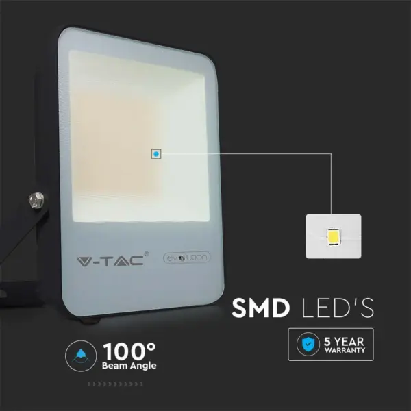 LED Προβολέας 100W V-TAC PRO Samsung Chip Μαύρος 100° 15750lm Αδιάβροχος IP65 Φυσικό Λευκό 4000K – 20453