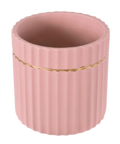 GloboStar® Artificial Garden RETHYMNO 20456 Πήλινο Κεραμικό Κασπώ Γλάστρα – Flower Pot Ροζ με Χρυσό Φ17cm x Υ17cm