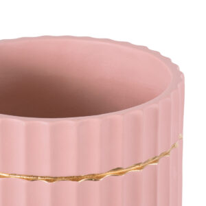 GloboStar® Artificial Garden RETHYMNO 20456 Πήλινο Κεραμικό Κασπώ Γλάστρα – Flower Pot Ροζ με Χρυσό Φ17cm x Υ17cm