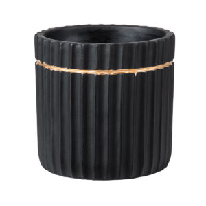 GloboStar® Artificial Garden KOS 20457 Πήλινο Κεραμικό Κασπώ Γλάστρα – Flower Pot Μαύρο με Χρυσό Φ17cm x Υ17cm