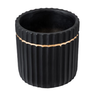 GloboStar® Artificial Garden KOS 20457 Πήλινο Κεραμικό Κασπώ Γλάστρα – Flower Pot Μαύρο με Χρυσό Φ17cm x Υ17cm