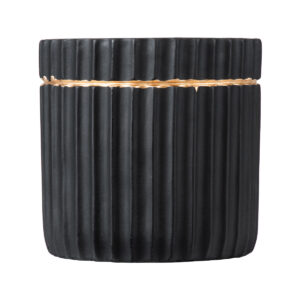 GloboStar® Artificial Garden KOS 20457 Πήλινο Κεραμικό Κασπώ Γλάστρα – Flower Pot Μαύρο με Χρυσό Φ17cm x Υ17cm