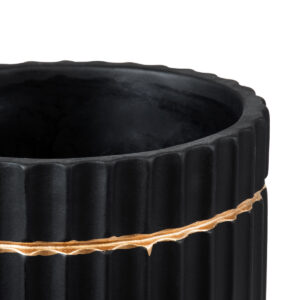 GloboStar® Artificial Garden KOS 20457 Πήλινο Κεραμικό Κασπώ Γλάστρα – Flower Pot Μαύρο με Χρυσό Φ17cm x Υ17cm