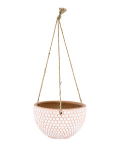 GloboStar® Artificial Garden CHIOS 20462 Κρεμαστό Πήλινο Κεραμικό Κασπώ Γλάστρα – Flower Pot Κεραμιδί με Λευκό Φ19.5cm x Υ11.5cm