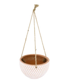 GloboStar® Artificial Garden CHIOS 20462 Κρεμαστό Πήλινο Κεραμικό Κασπώ Γλάστρα – Flower Pot Κεραμιδί με Λευκό Φ19.5cm x Υ11.5cm