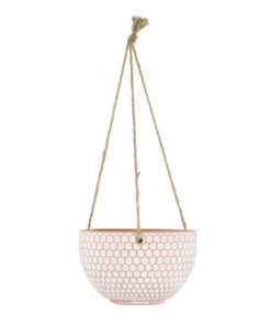 GloboStar® Artificial Garden CHIOS 20462 Κρεμαστό Πήλινο Κεραμικό Κασπώ Γλάστρα – Flower Pot Κεραμιδί με Λευκό Φ19.5cm x Υ11.5cm